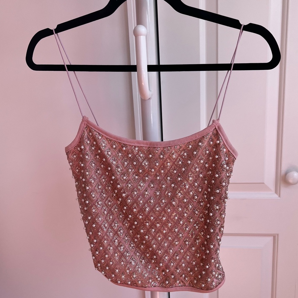 *NWT* LuLu’s Pink Pearl Beaded Tank Top
